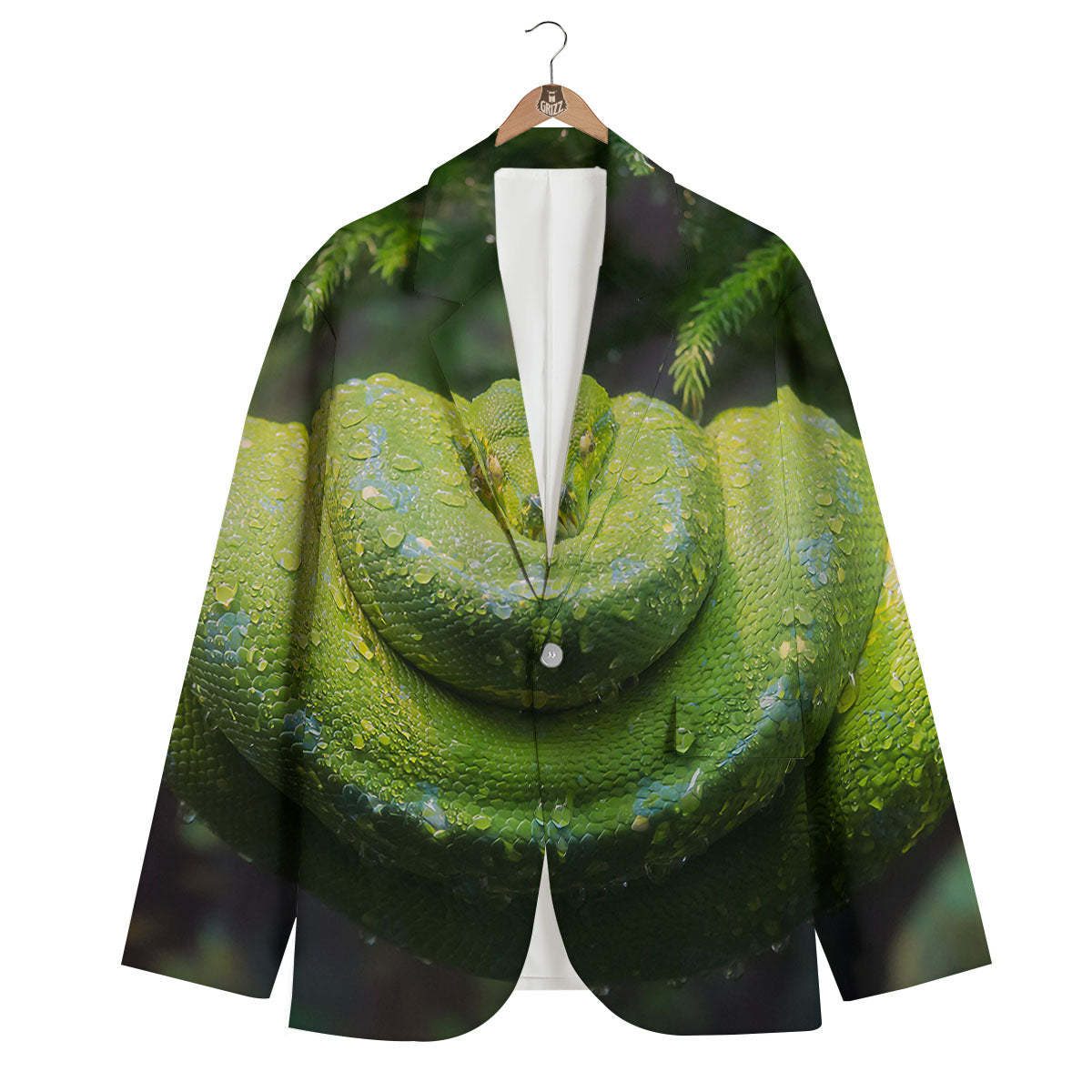Python Snake Green Tree Print Men's Blazer-grizzshop