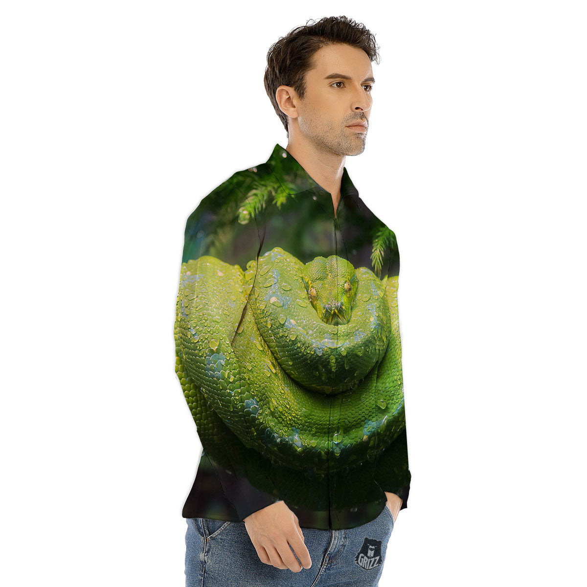 Python Snake Green Tree Print Men's Dress Shirts-grizzshop