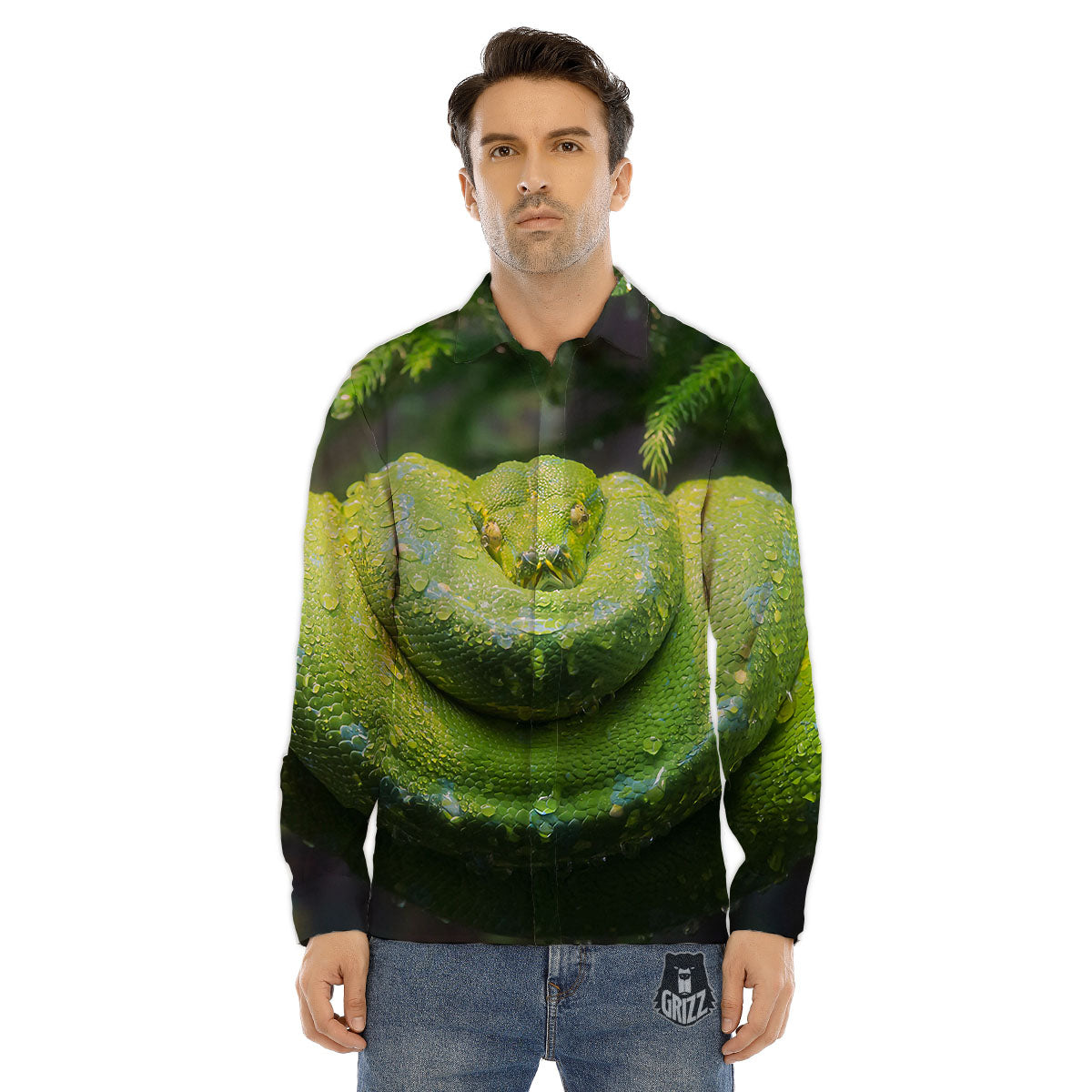 Python Snake Green Tree Print Men's Dress Shirts-grizzshop