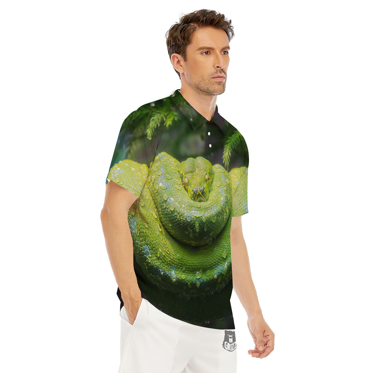 Python Snake Green Tree Print Men's Golf Shirts-grizzshop