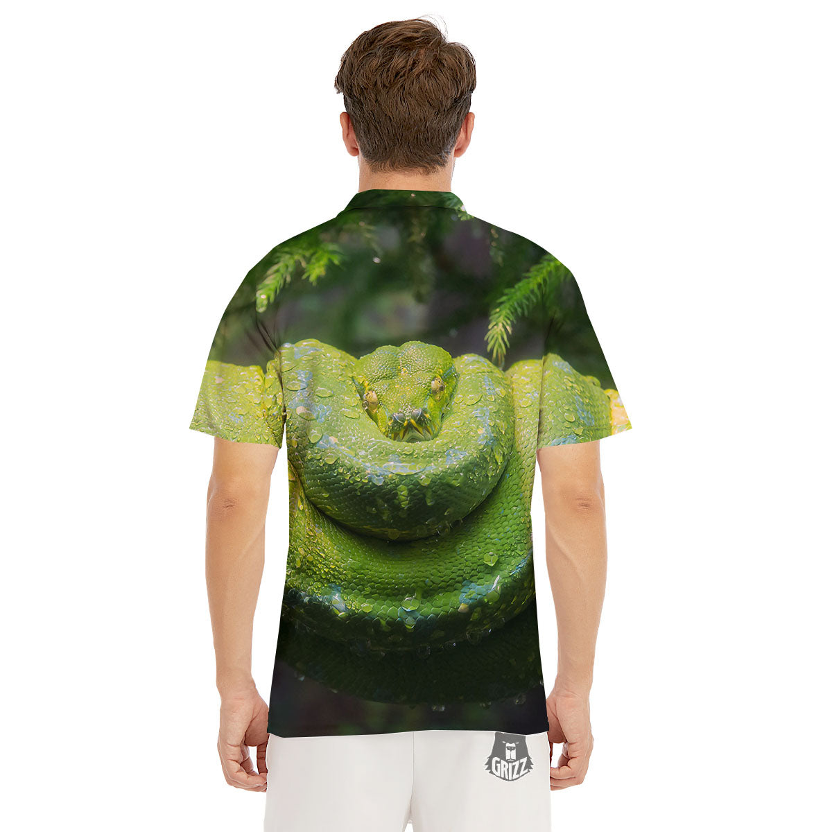 Python Snake Green Tree Print Men's Golf Shirts-grizzshop