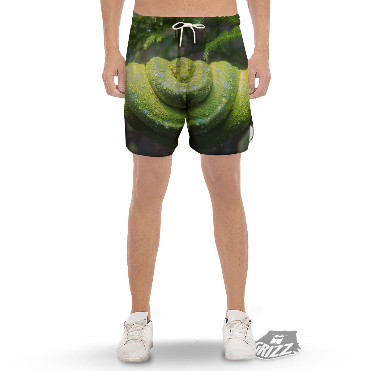Python Snake Green Tree Print Men's Gym Shorts-grizzshop