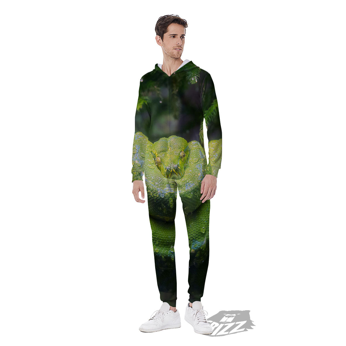 Python Snake Green Tree Print Men's Jumpsuit-grizzshop