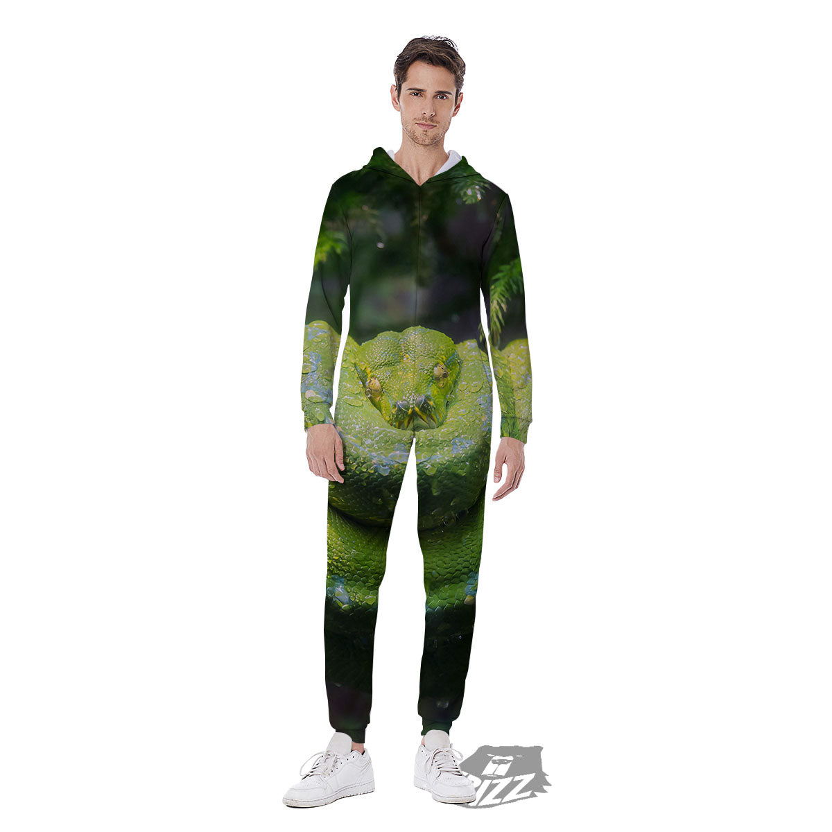 Python Snake Green Tree Print Men's Jumpsuit-grizzshop
