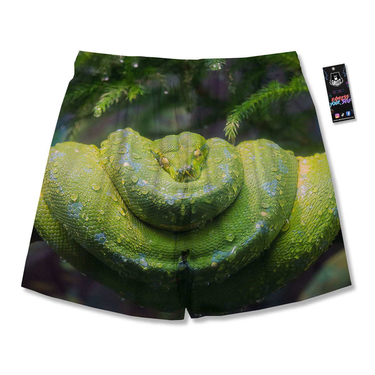 Python Snake Green Tree Print Men's Running Shorts-grizzshop