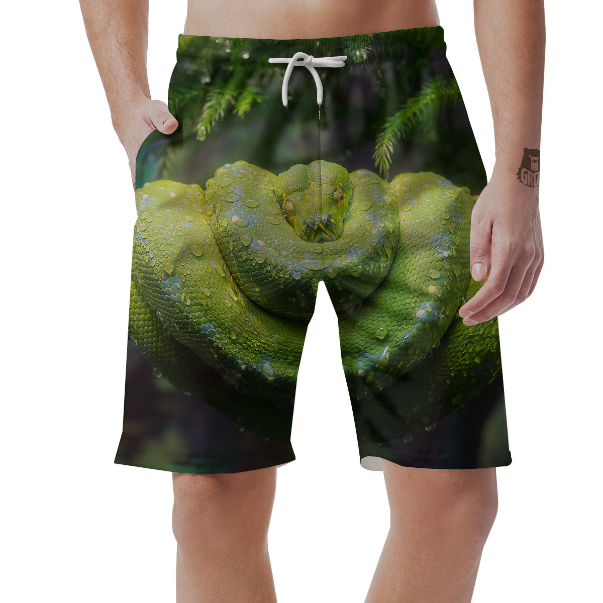Python Snake Green Tree Print Men's Shorts-grizzshop