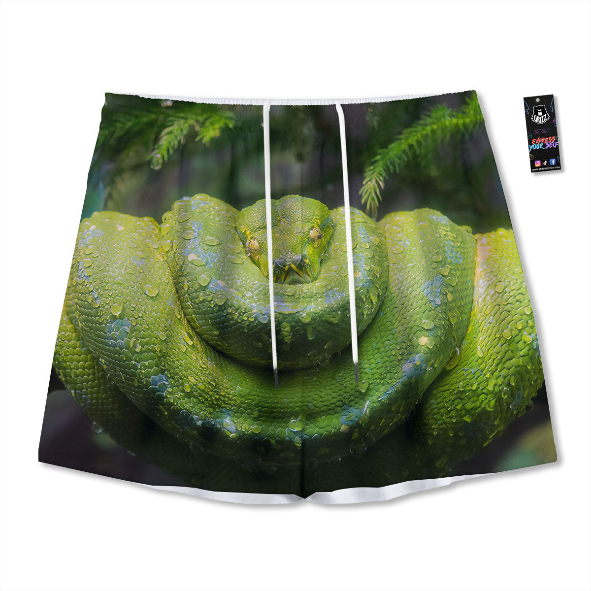 Python Snake Green Tree Print Mesh Shorts
