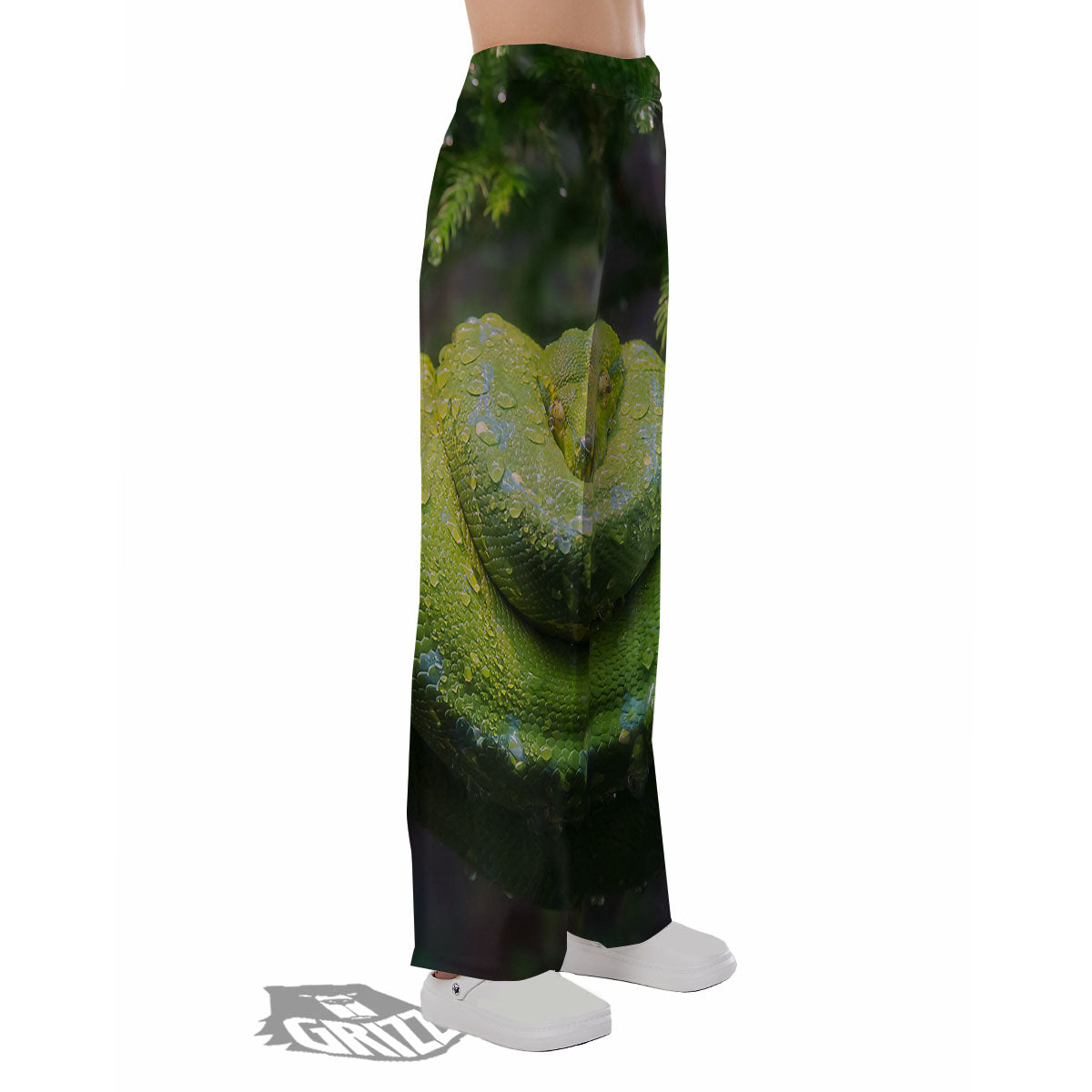Python Snake Green Tree Print Pajama Pants-grizzshop