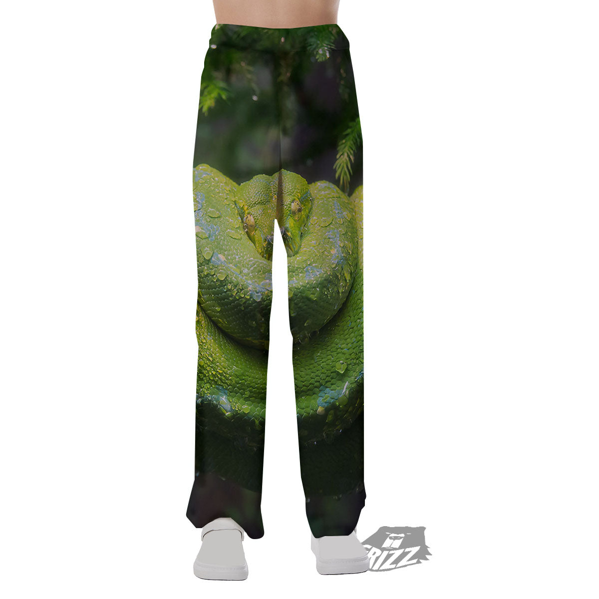 Python Snake Green Tree Print Pajama Pants-grizzshop
