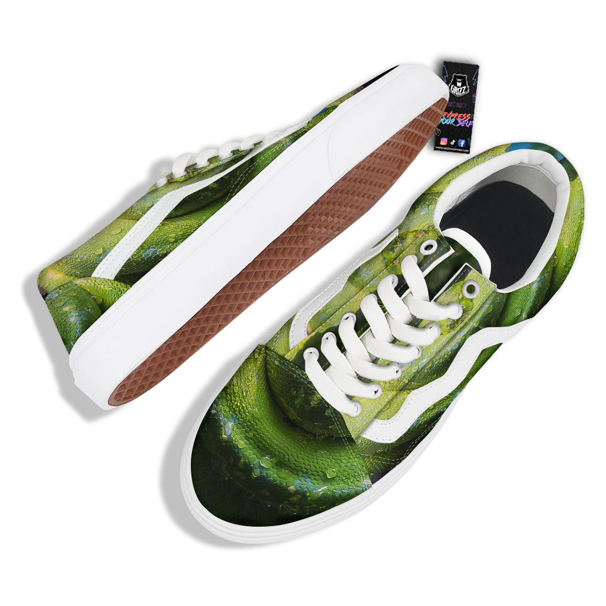 Python Snake Green Tree Print Skate Shoes-grizzshop