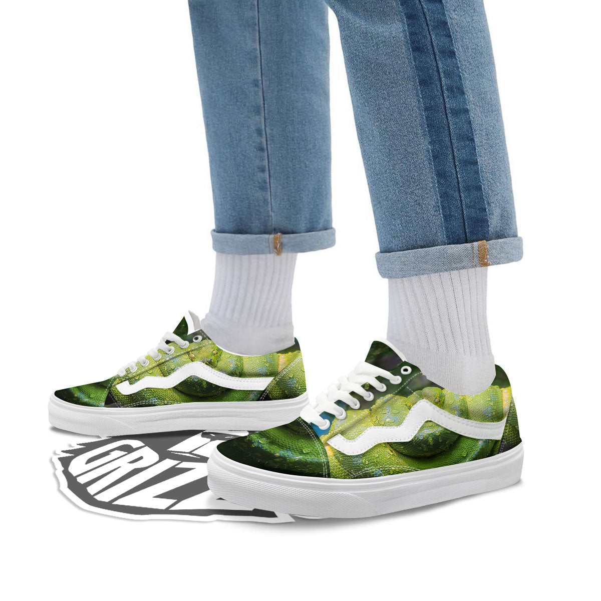 Python Snake Green Tree Print Skate Shoes-grizzshop