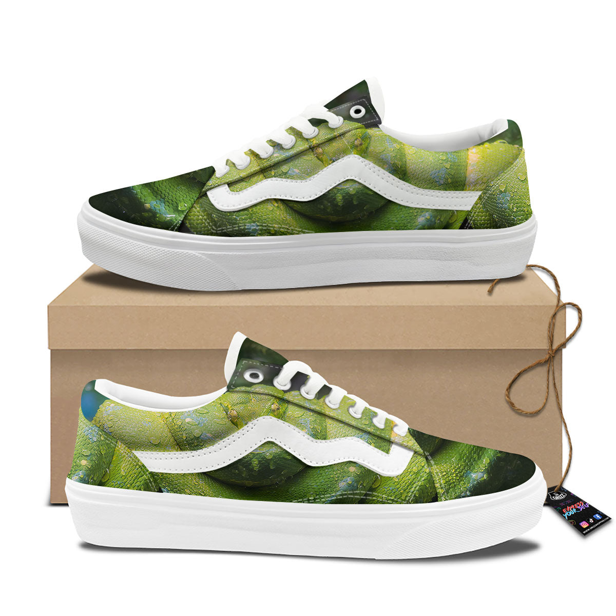 Python Snake Green Tree Print Skate Shoes-grizzshop