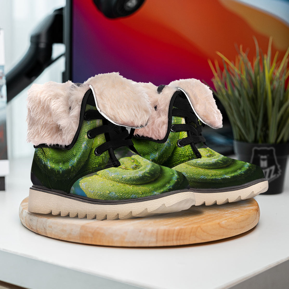 Python Snake Green Tree Print Snow Boots-grizzshop
