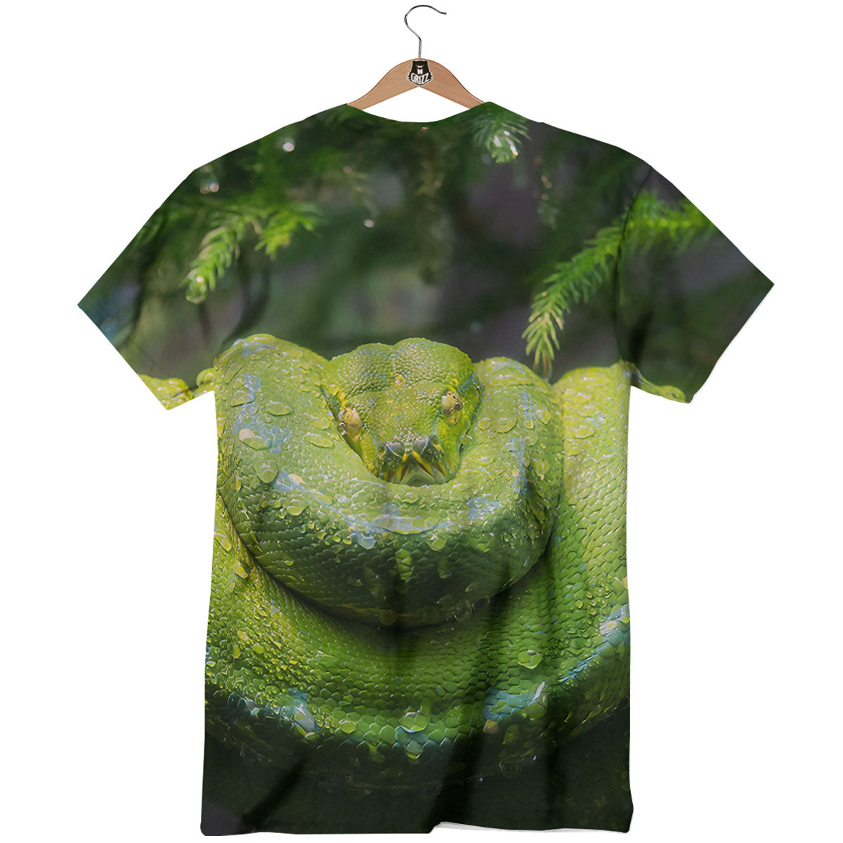 Python Snake Green Tree Print T-Shirt-grizzshop