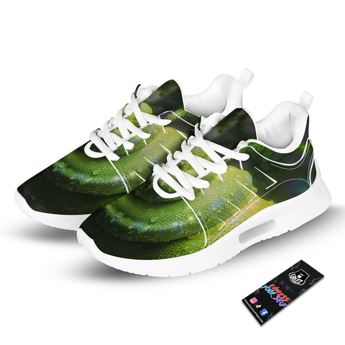 Python Snake Green Tree Print Tennis Shoes-grizzshop