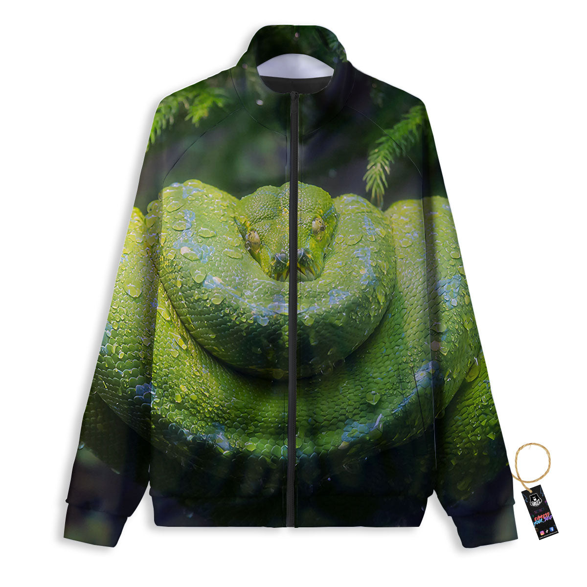 Python Snake Green Tree Print Track Jacket-grizzshop