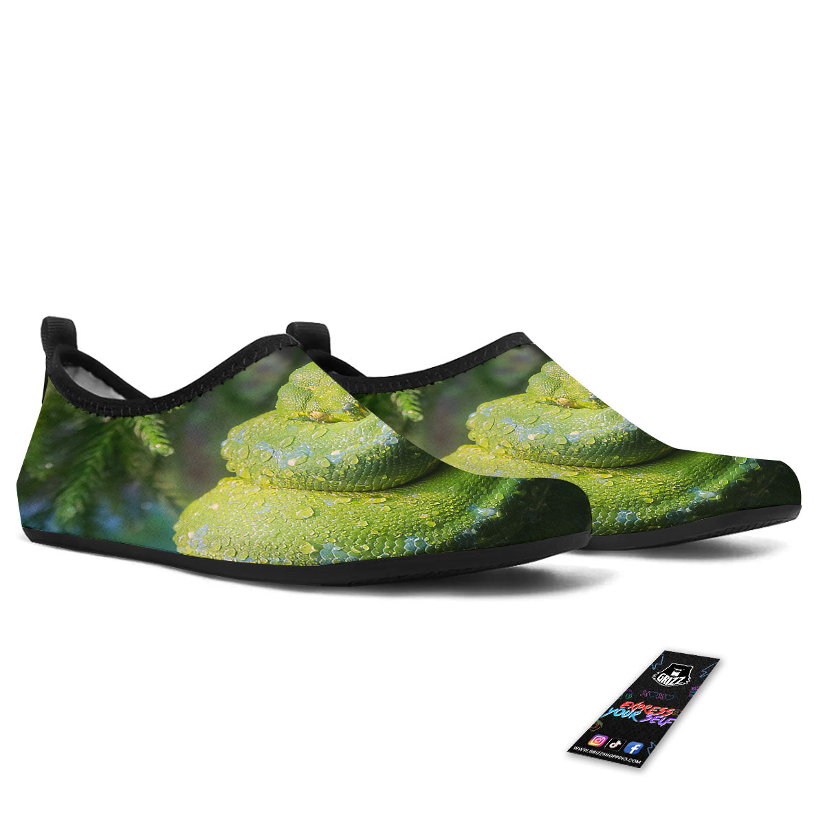 Python Snake Green Tree Print Water Shoes-grizzshop