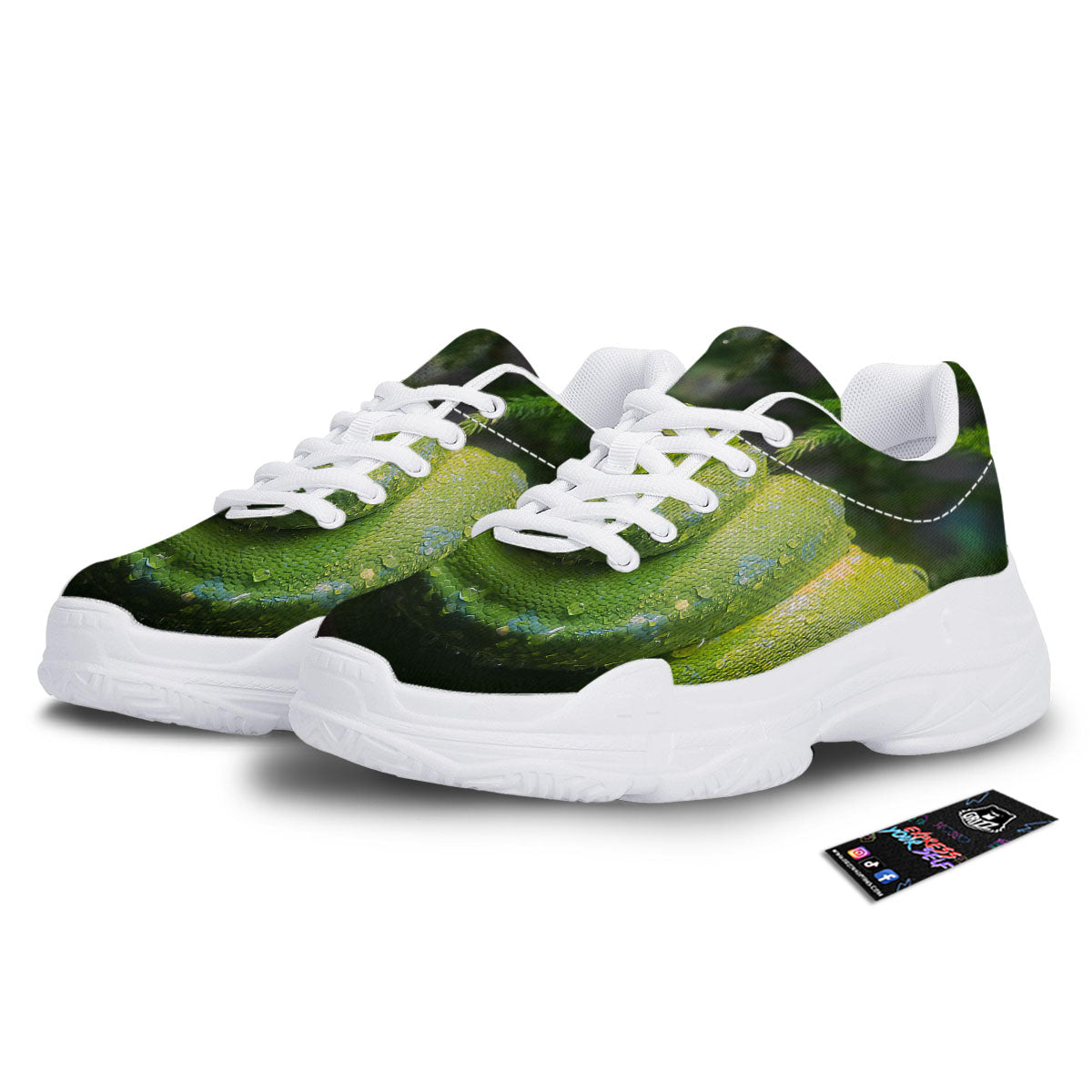 Python Snake Green Tree Print White Chunky Shoes-grizzshop