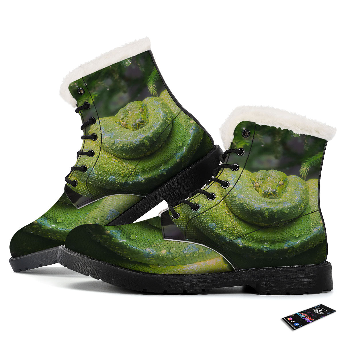 Python Snake Green Tree Print Winter Boots-grizzshop