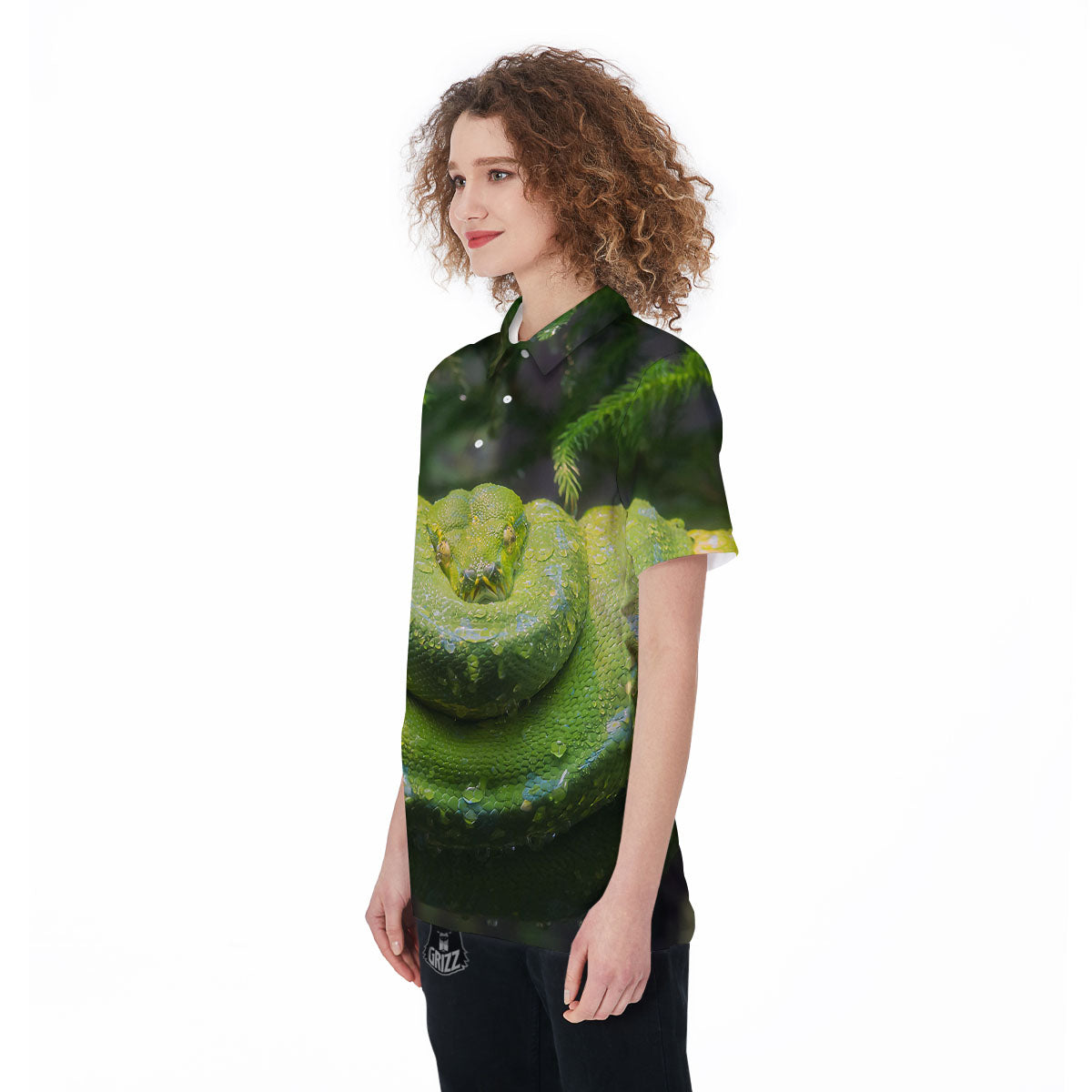 Python Snake Green Tree Print Women's Golf Shirts-grizzshop