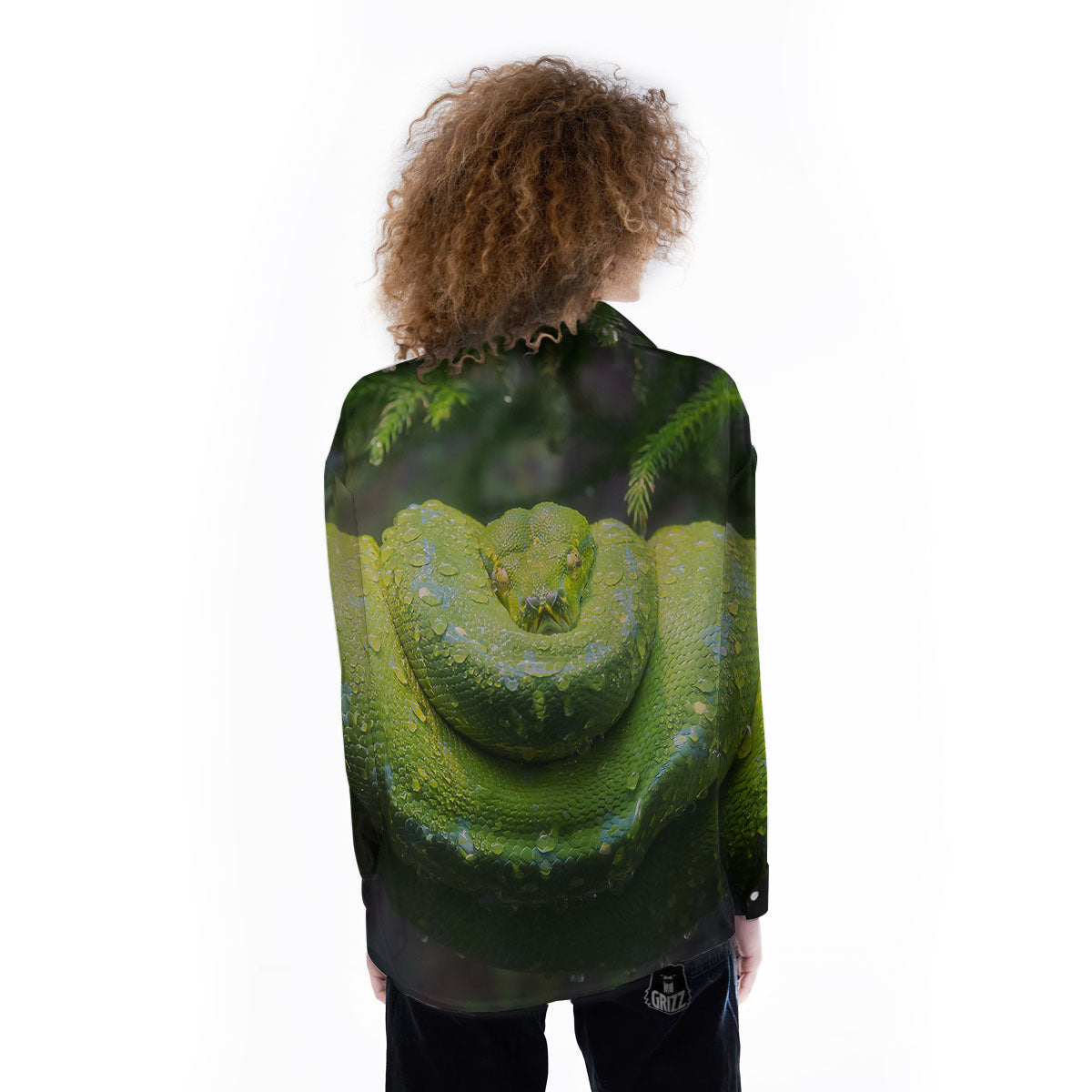 Python Snake Green Tree Print Women's Long Sleeve Shirts-grizzshop