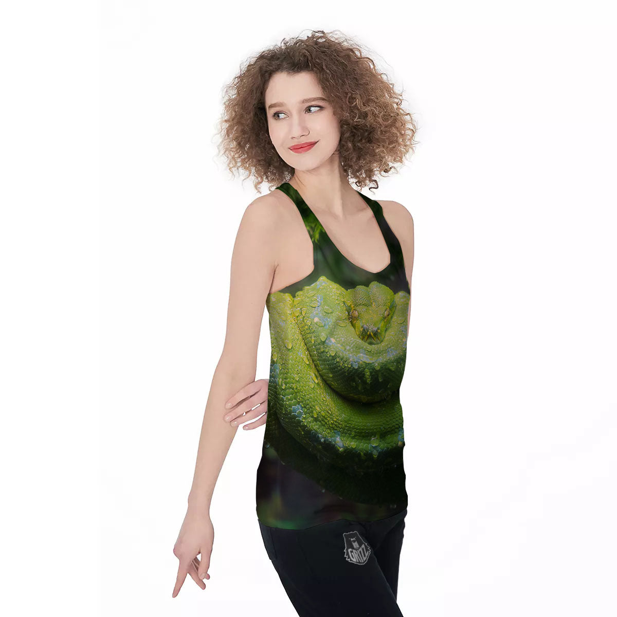 Python Snake Green Tree Print Women's Racerback Tank Top-grizzshop