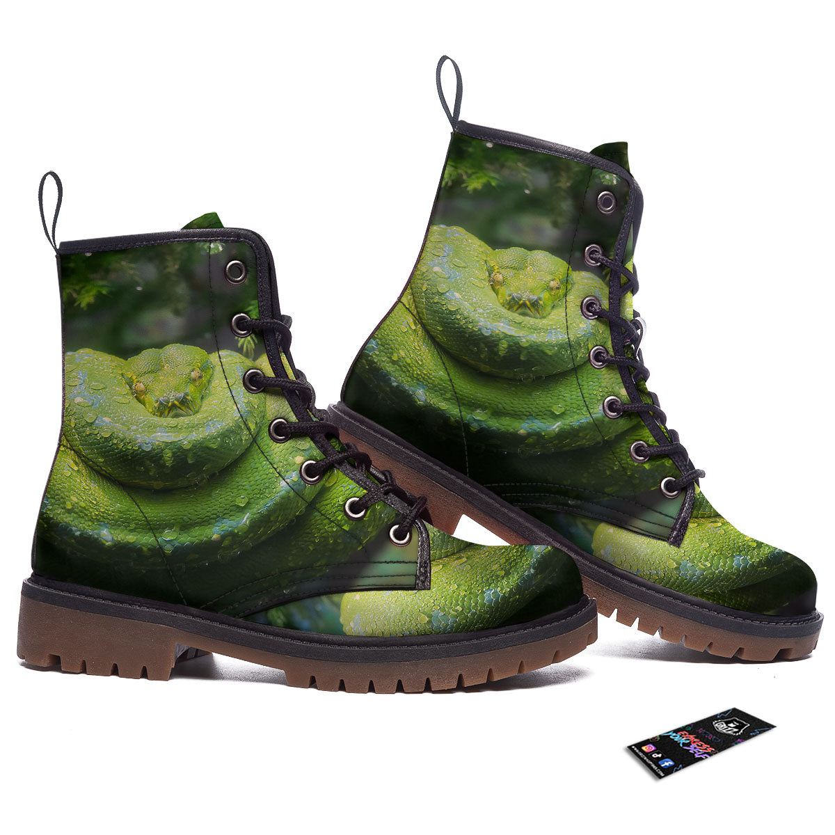 Python Snake Green Tree Print Work Boots-grizzshop