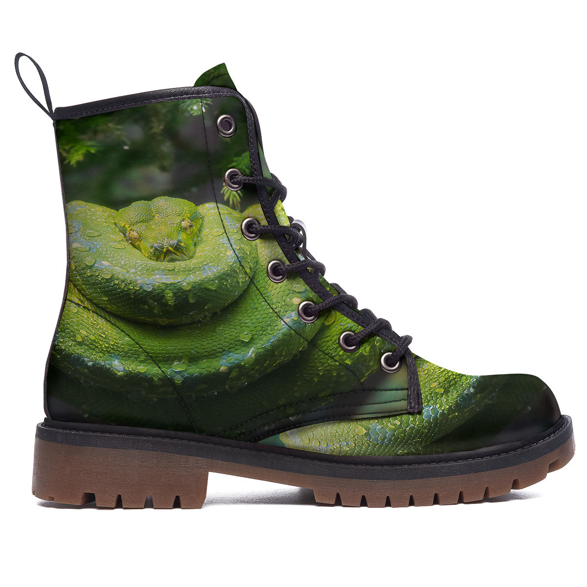 Python Snake Green Tree Print Work Boots-grizzshop