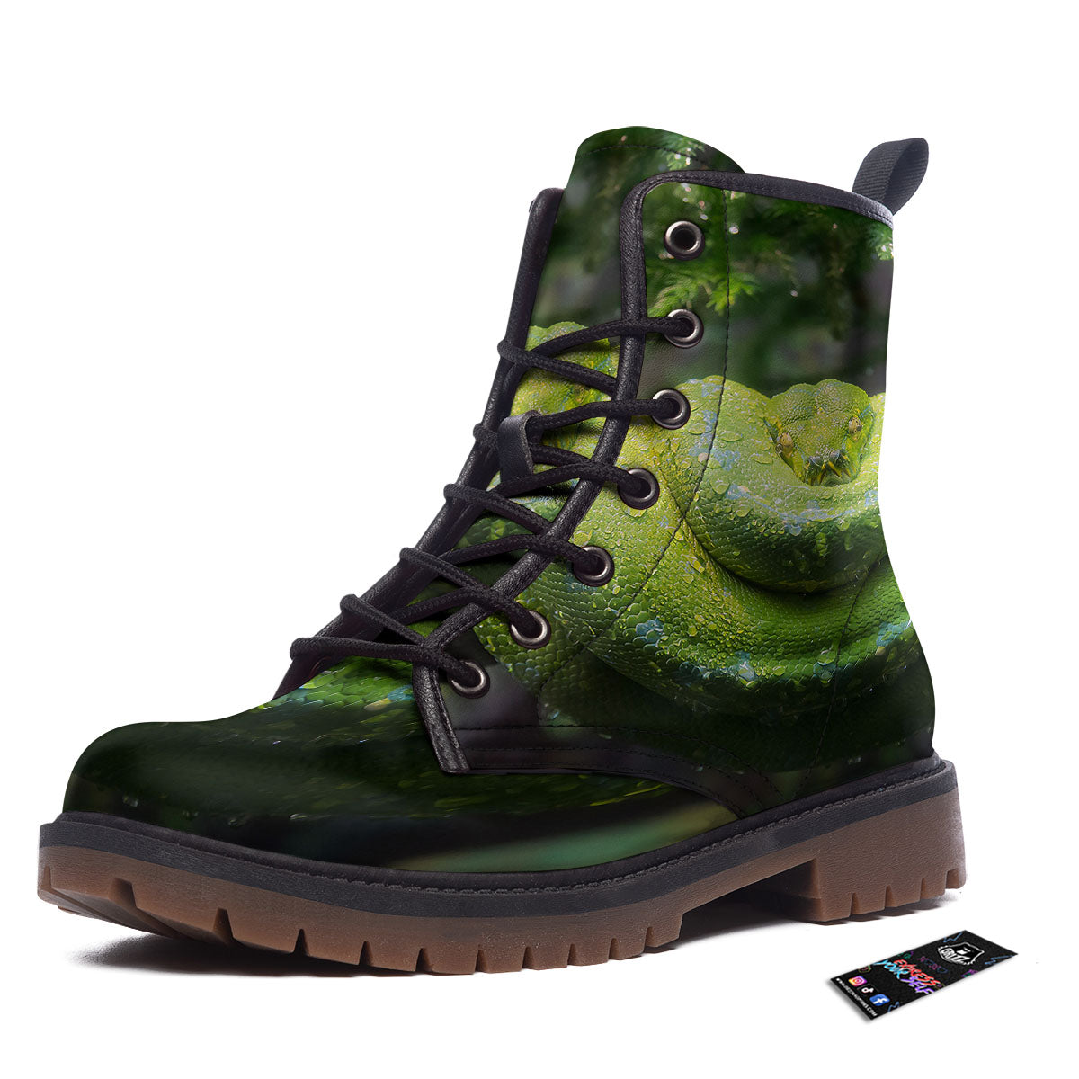 Python Snake Green Tree Print Work Boots-grizzshop