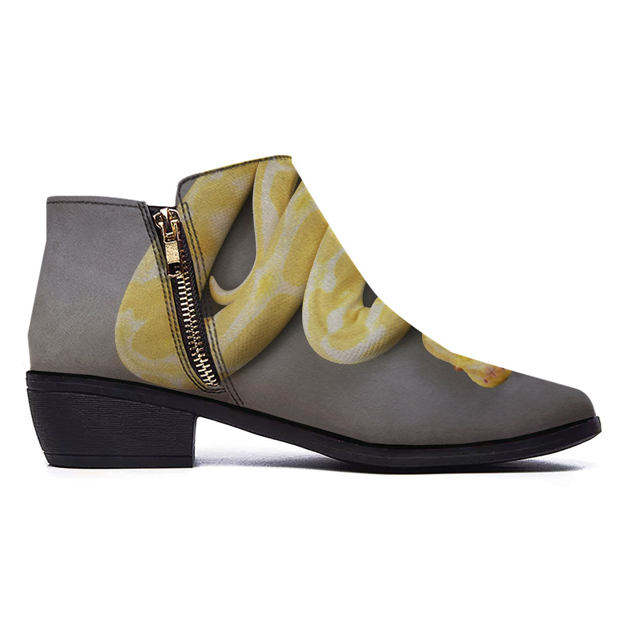 Python Snake Yellow And White Print Ankle Boots-grizzshop