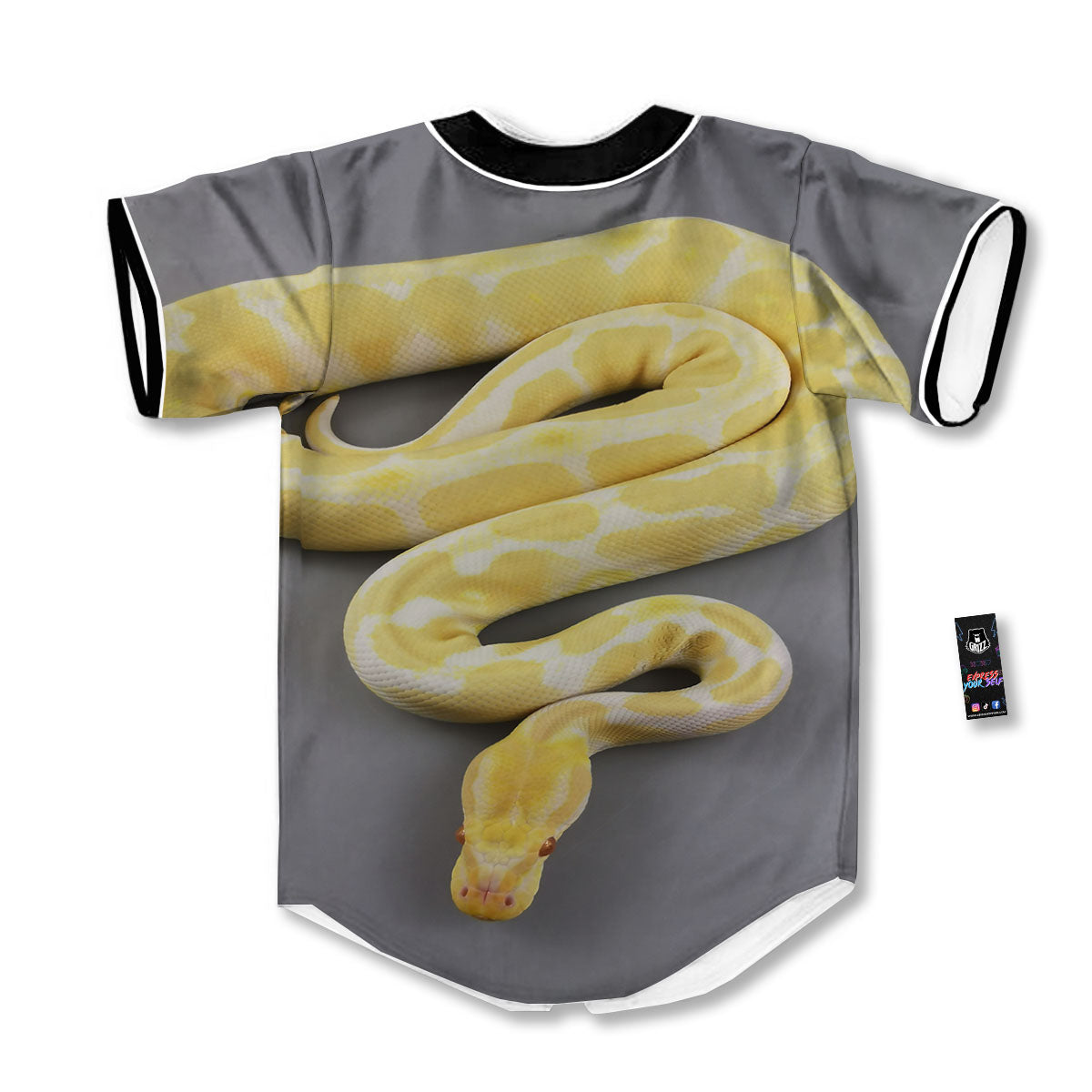 Python Snake Yellow And White Print Baseball Jersey-grizzshop