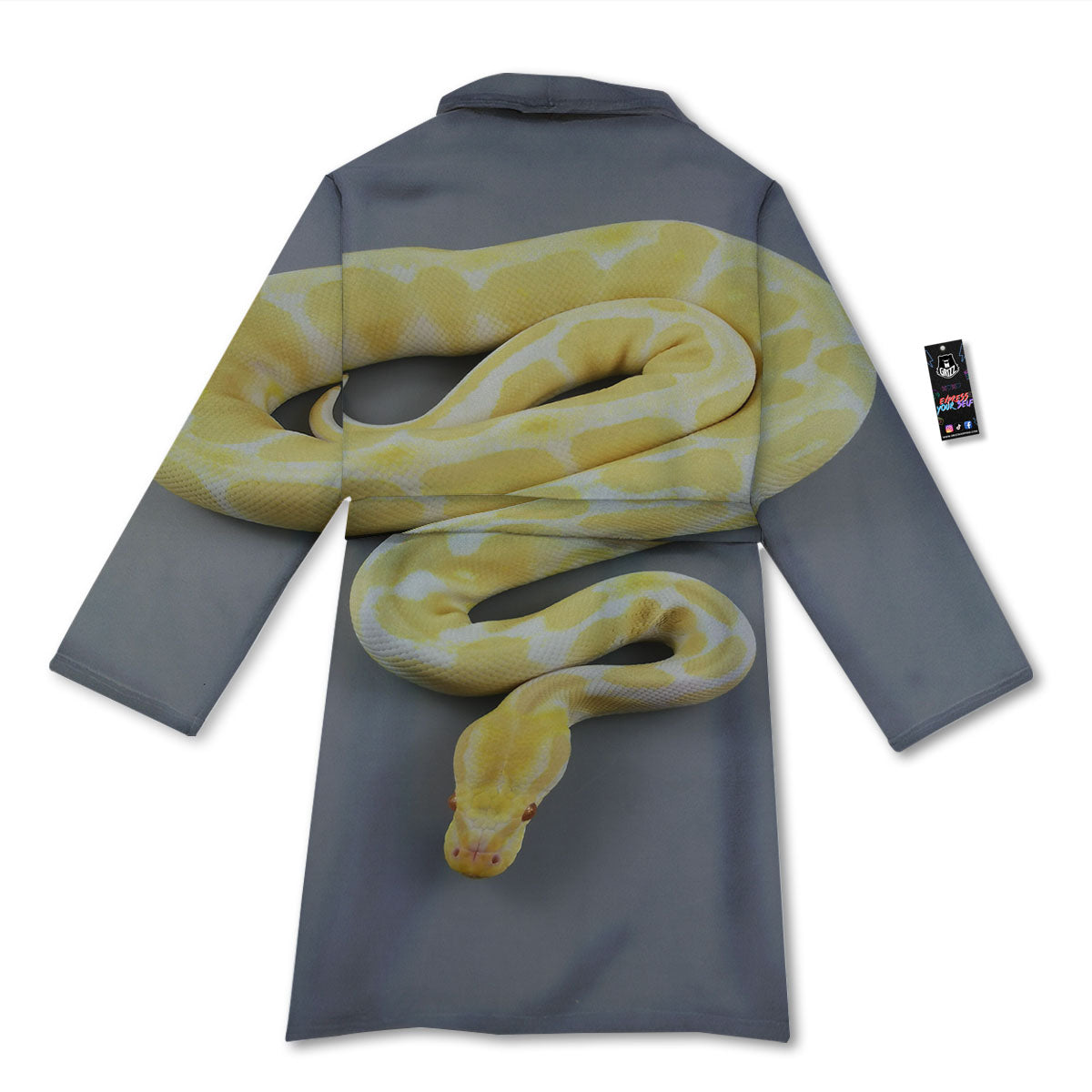 Python Snake Yellow And White Print Bathrobe-grizzshop