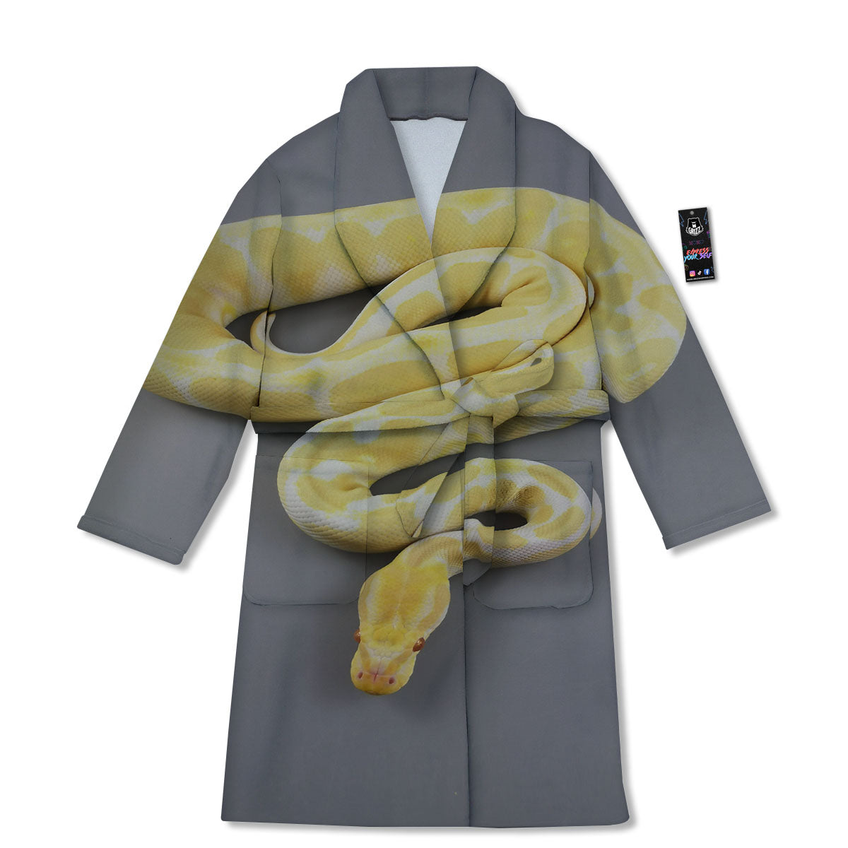 Python Snake Yellow And White Print Bathrobe-grizzshop