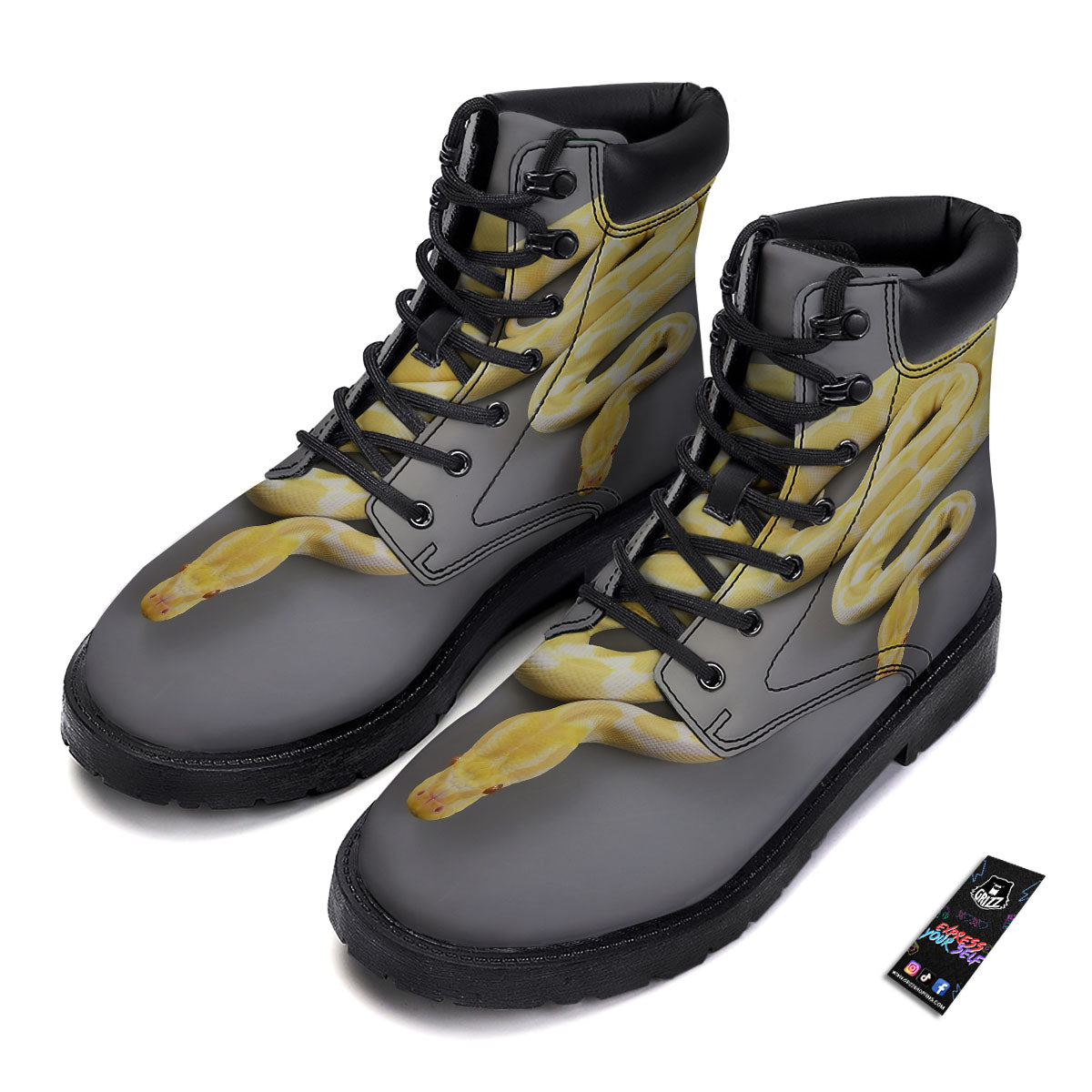 Python Snake Yellow And White Print Boots-grizzshop