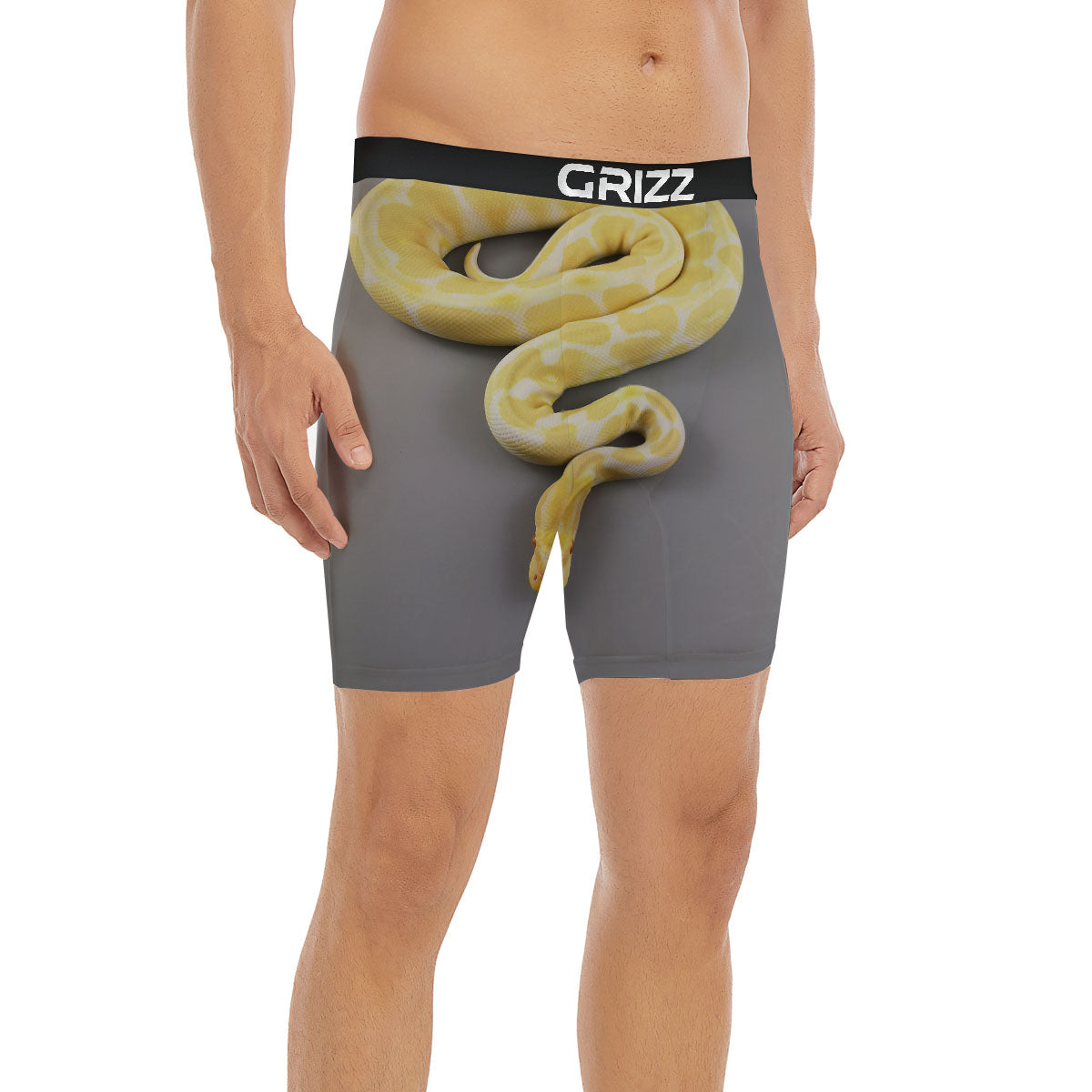 Python Snake Yellow And White Print Boxer Briefs-grizzshop