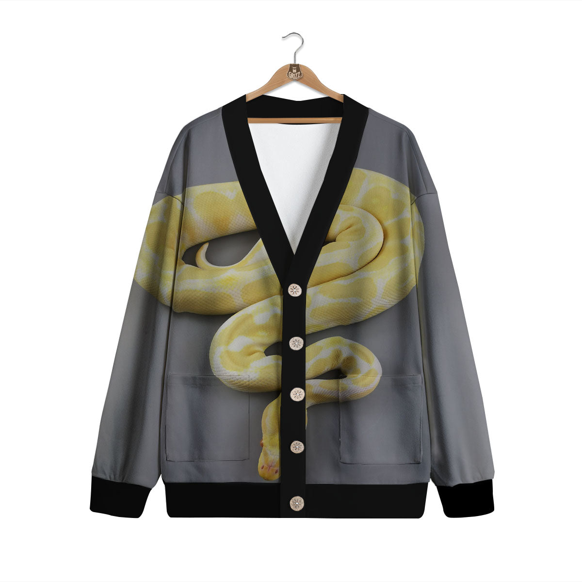 Python Snake Yellow And White Print Cardigan-grizzshop