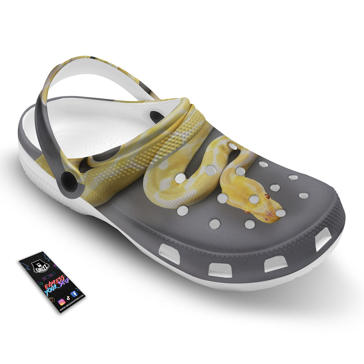 Python Snake Yellow And White Print Clog-grizzshop