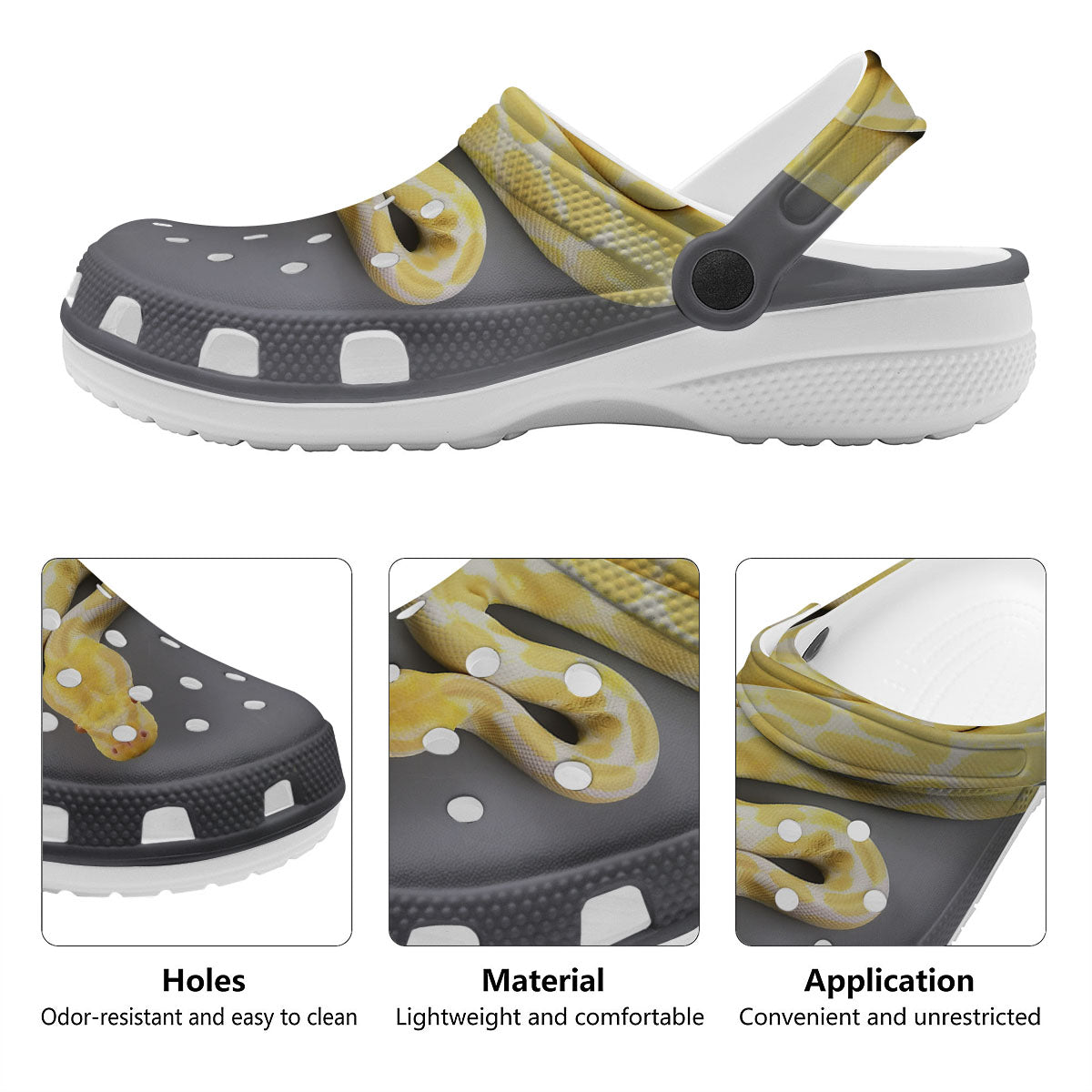 Python Snake Yellow And White Print Clog-grizzshop