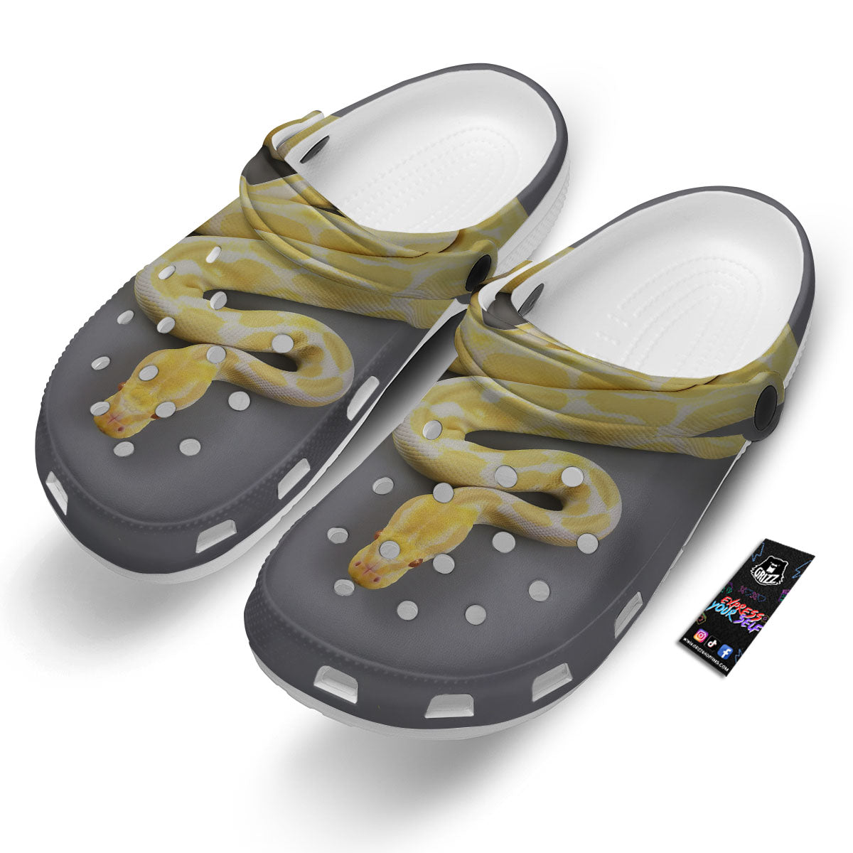 Python Snake Yellow And White Print Clog-grizzshop