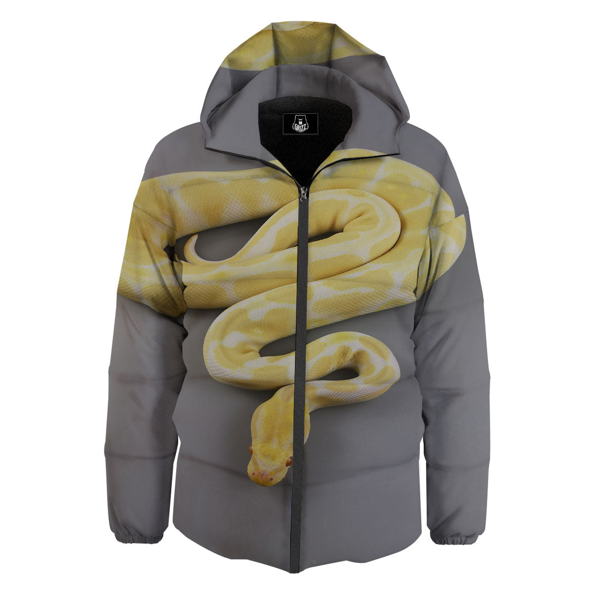 Python Snake Yellow And White Print Down Jacket-grizzshop