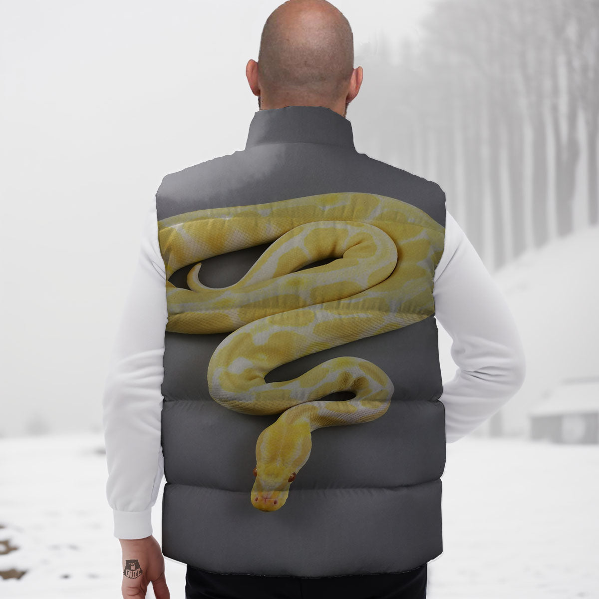 Python Snake Yellow And White Print Down Vest