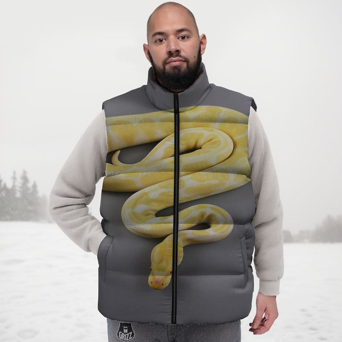 Python Snake Yellow And White Print Down Vest