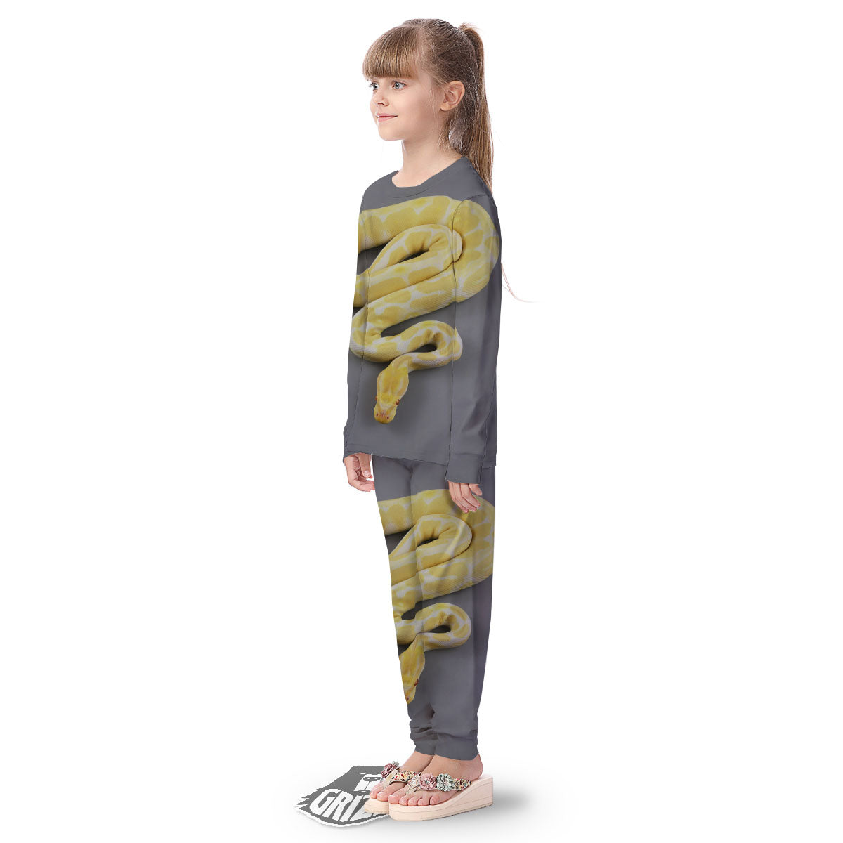 Python Snake Yellow And White Print Kid's Pajamas-grizzshop