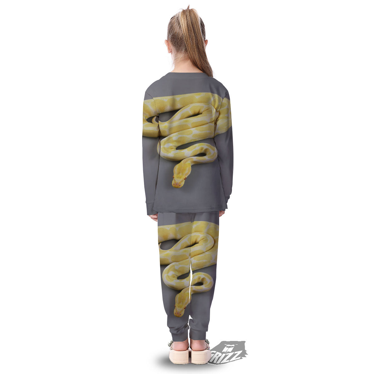 Python Snake Yellow And White Print Kid's Pajamas-grizzshop
