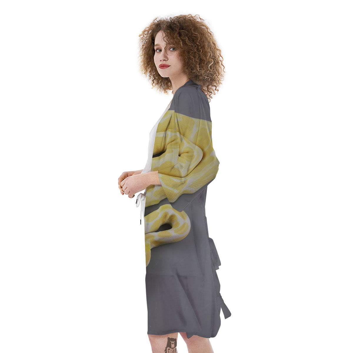 Python Snake Yellow And White Print Kimono-grizzshop