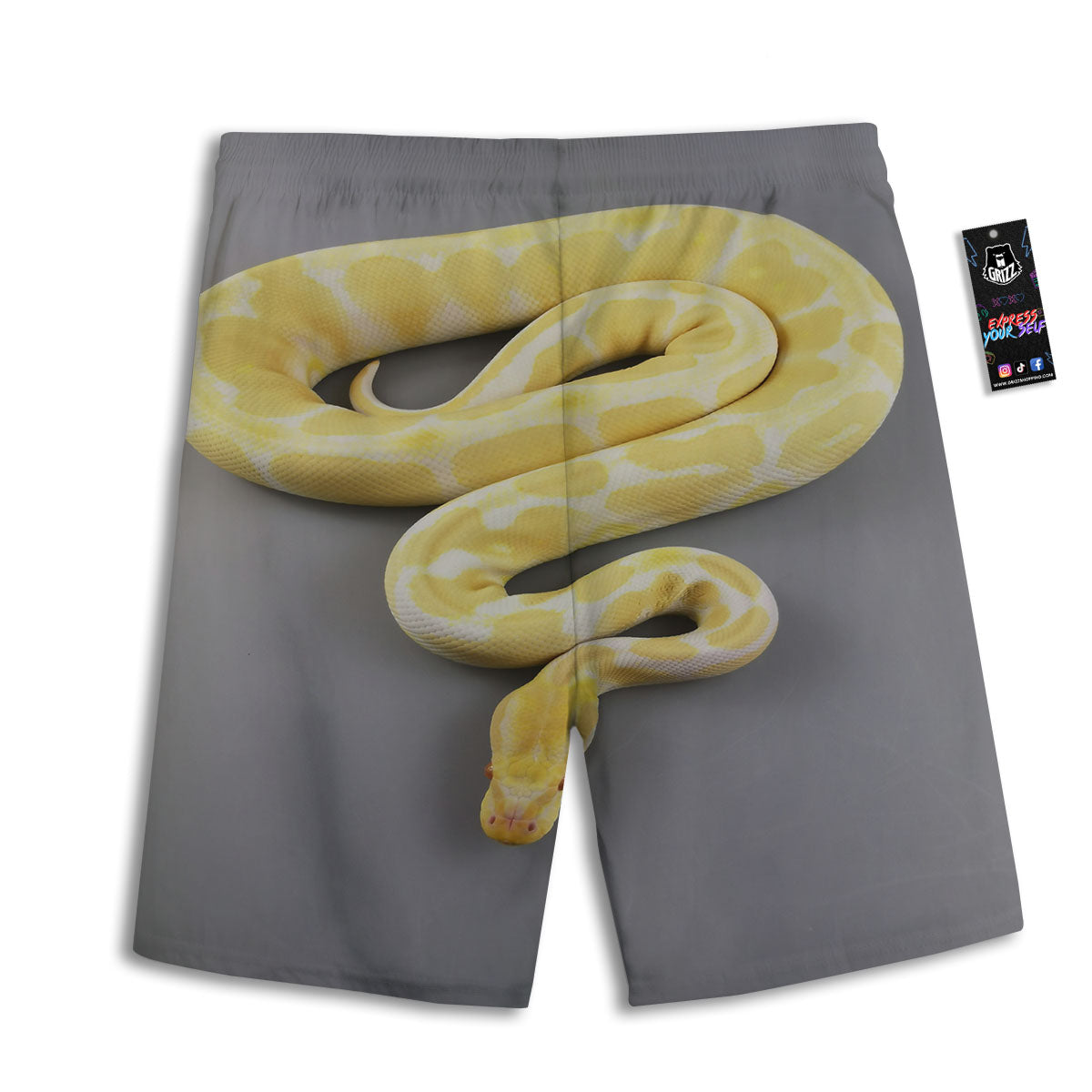 Python Snake Yellow And White Print Men's Athletic Shorts