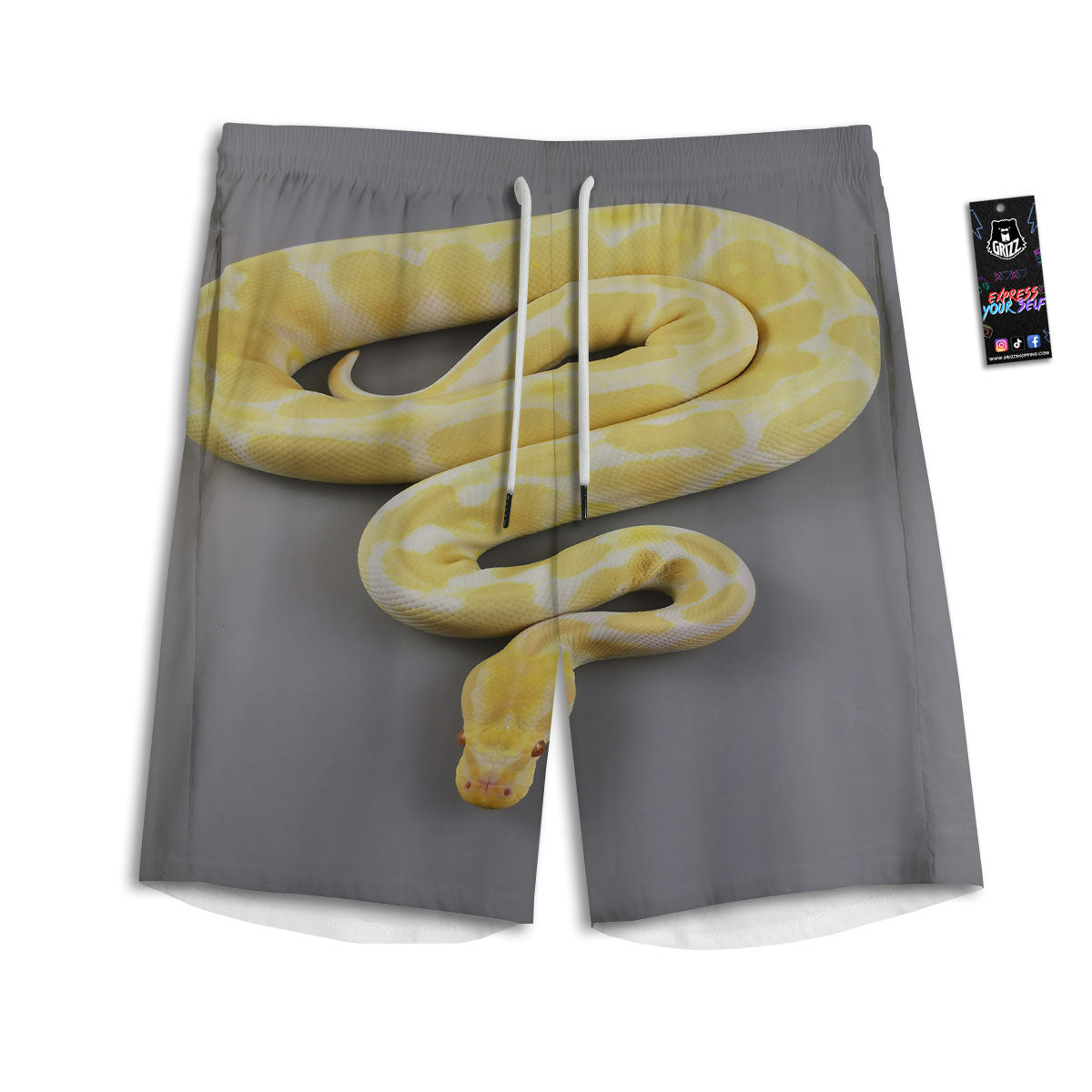 Python Snake Yellow And White Print Men's Athletic Shorts