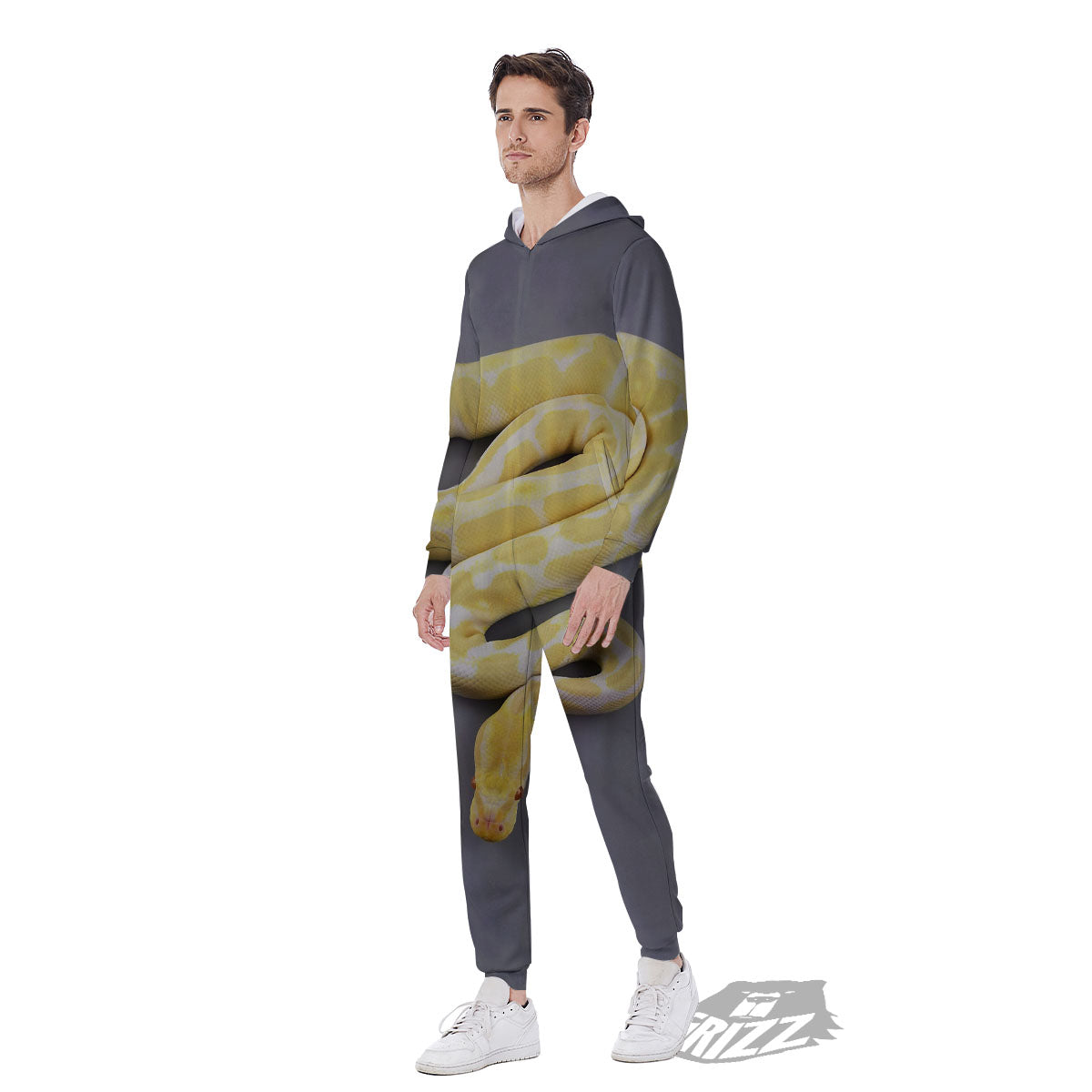 Python Snake Yellow And White Print Men's Jumpsuit-grizzshop