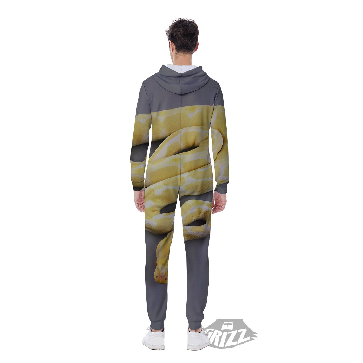 Python Snake Yellow And White Print Men's Jumpsuit-grizzshop