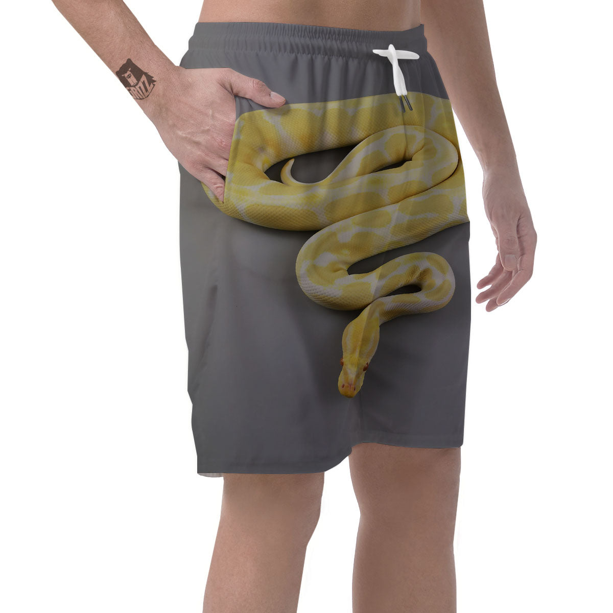 Python Snake Yellow And White Print Men's Shorts-grizzshop